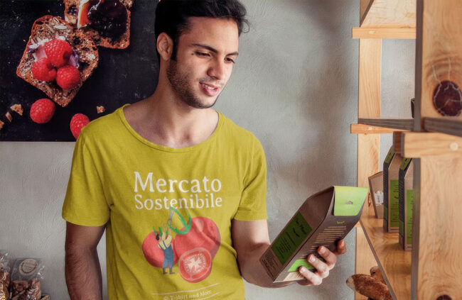 ragazzo attento all'ambiente indossa una maglietta personalizzata